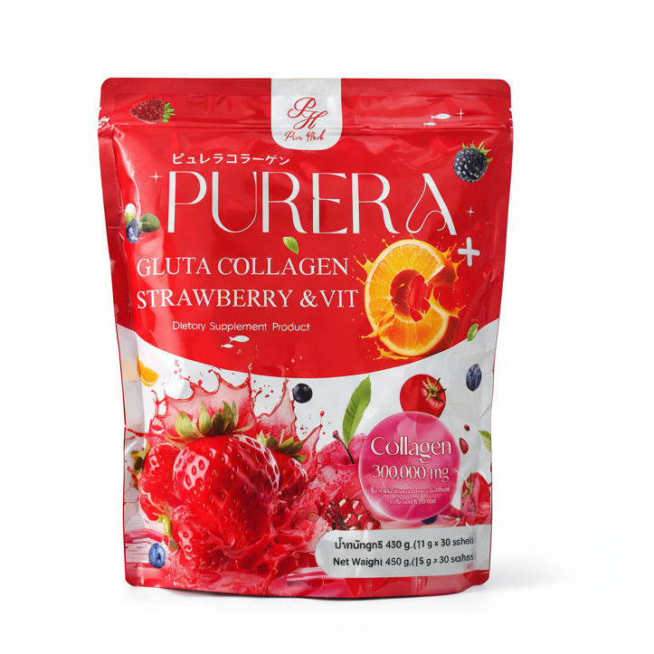 PURERA Gluta Collagen Strawberry & Vitamin C Plus