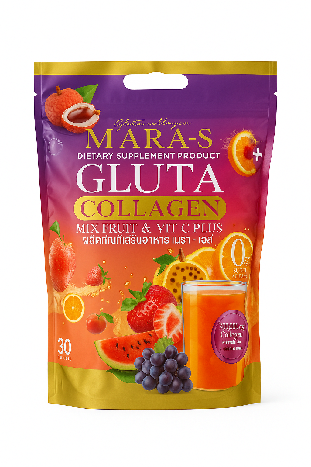 MARA-S Gluta Collagen – Mixed Fruit & Vitamin C Plus (30 Sachets)